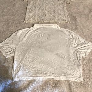 White lace shirt & white half turtleneck crop top
